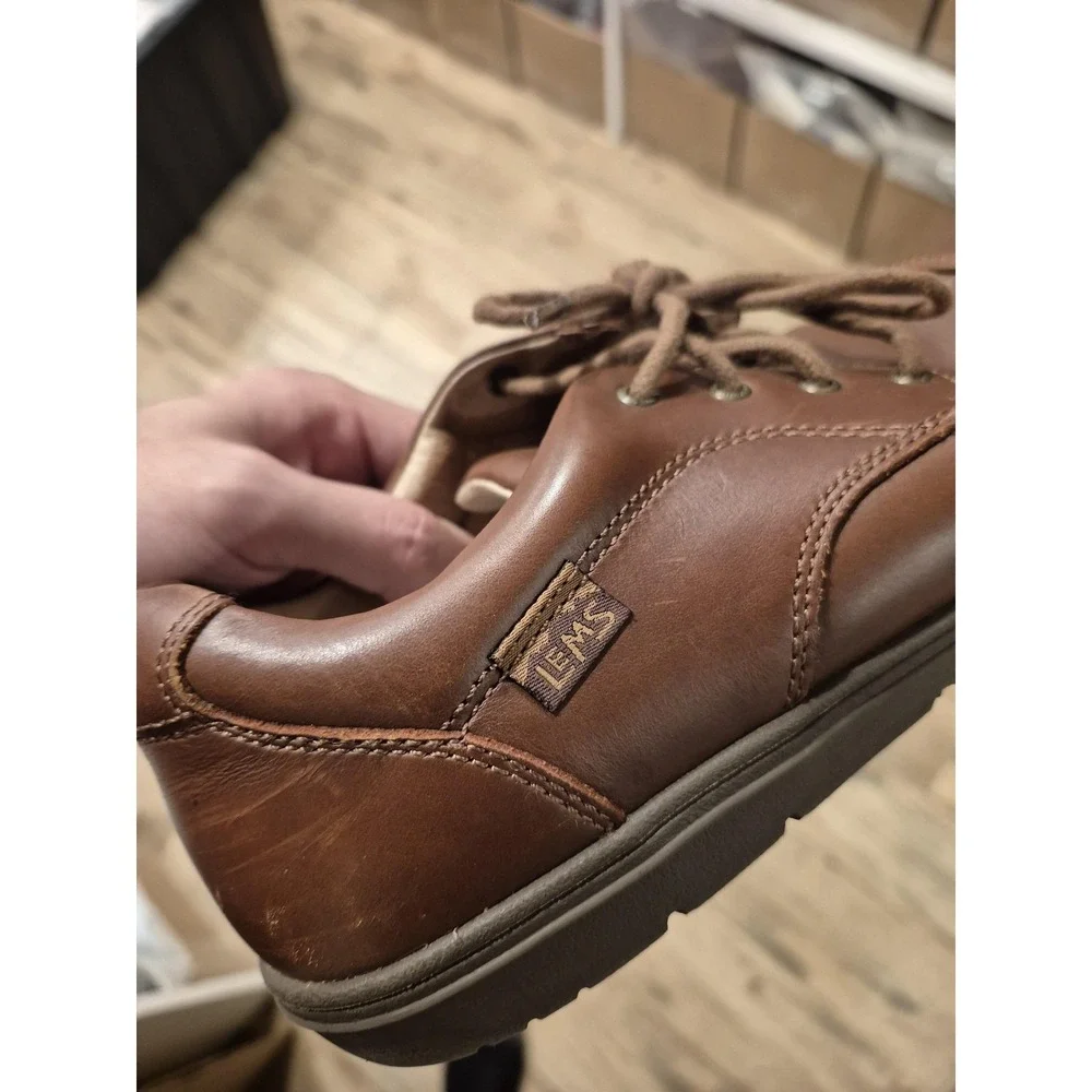 Lems Shoes Mens Size 10.5 Brown Leather Nine2Five Mocha Derby Dress Comfort